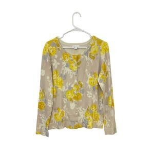 Charter Club Womens Cardigan Sweater Yellow Floral Size Large Preppy Office